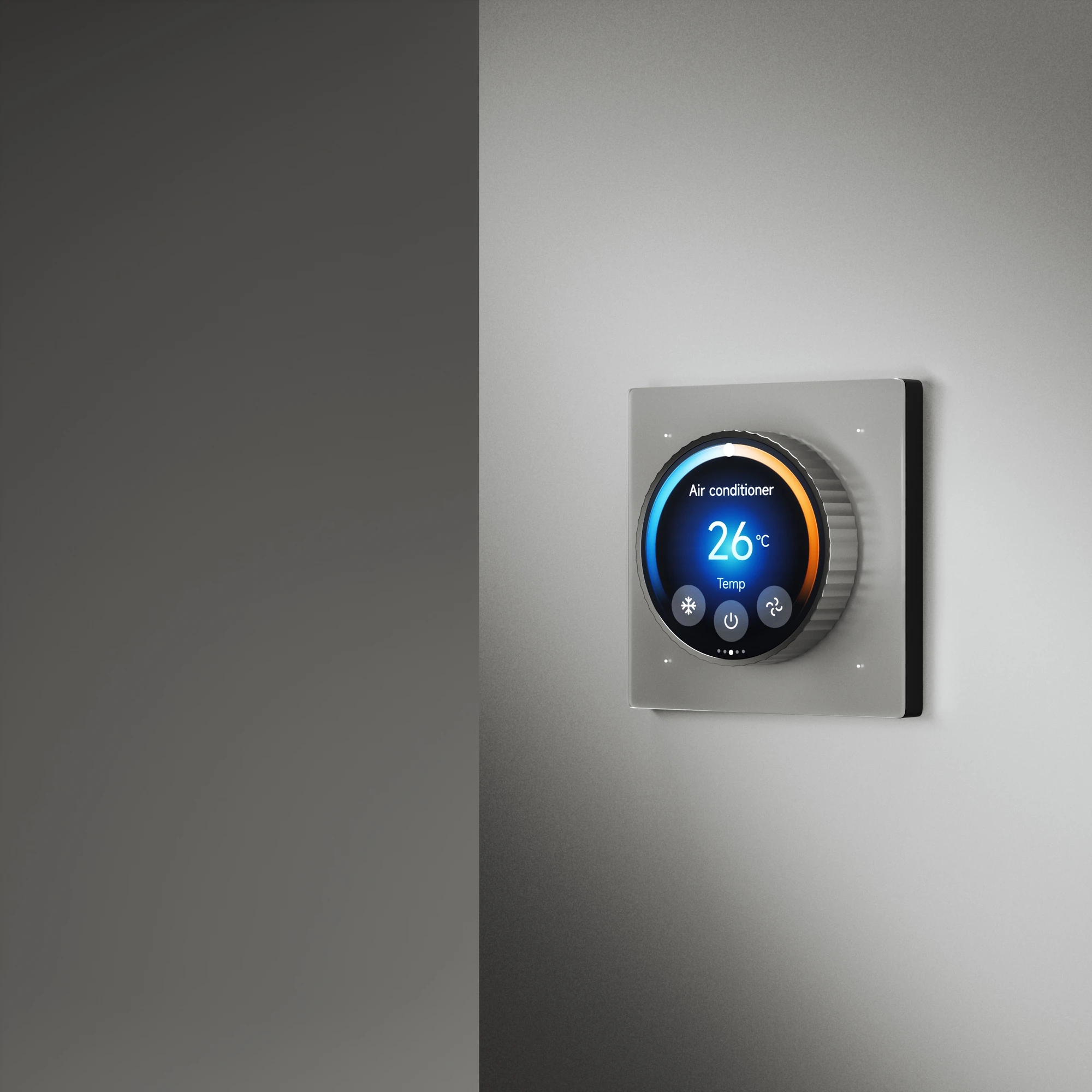 Gauss G1 installed on a grey wall, showing climate controls