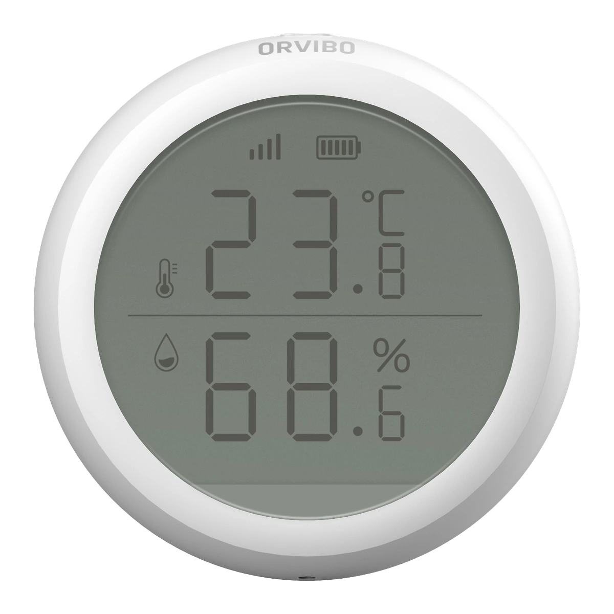ST30 temperature and humidity sensor, front view with its round display